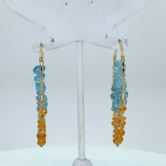 Topaz  Semiprecious  Orange  medium  Imperial Topaz  Gold Filled  Gold  gemstone  Earrings  Chandelier  Blue Apatite  Blue  Apatite