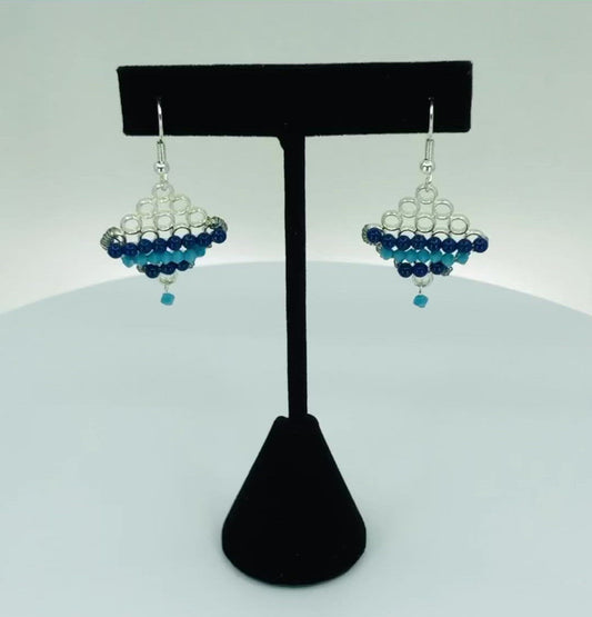 Turquoise Silver plated medium Everyday Earrings dangle Crystal Blue