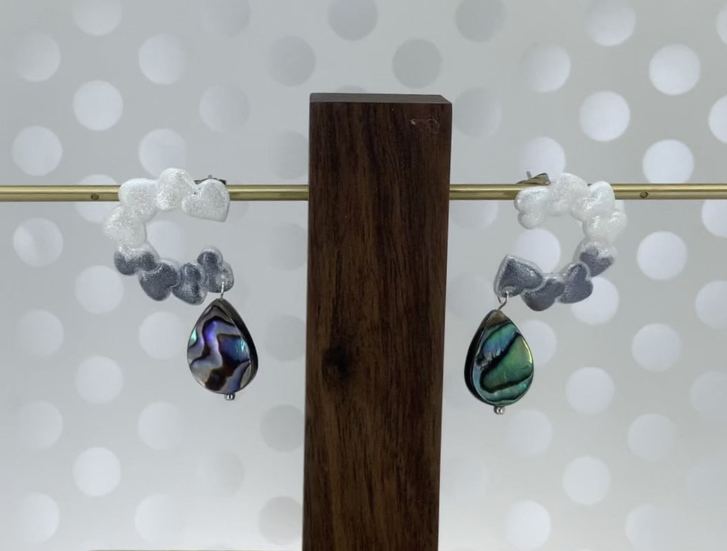 grey  gray  abalone  White  plated  medium  Gold  gemstone  Earrings  dangle  clay