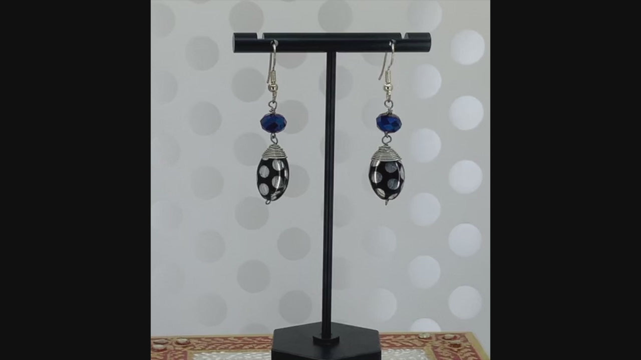 Silver  plated  modern  medium  glass  Everyday  Earrings  dangle  chic  Blue  Black