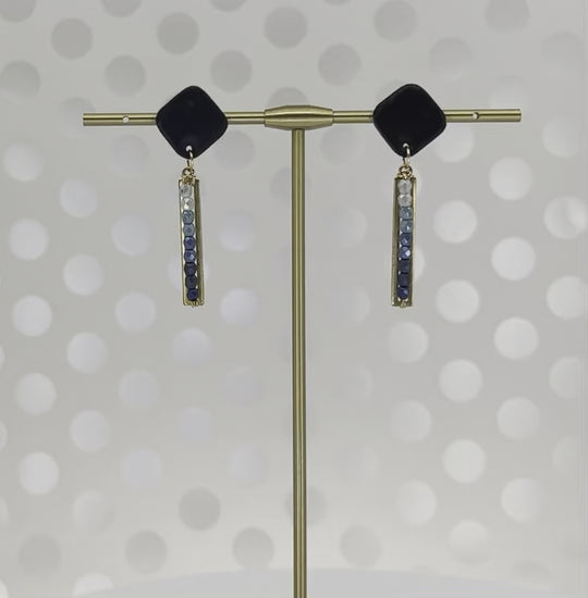 ombre  Blue  stick  Brass  plated  medium  lightweight  Gold  Earrings  clay  Black