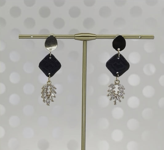 cubic zirconium plated medium lightweight Gold Earrings clay Black